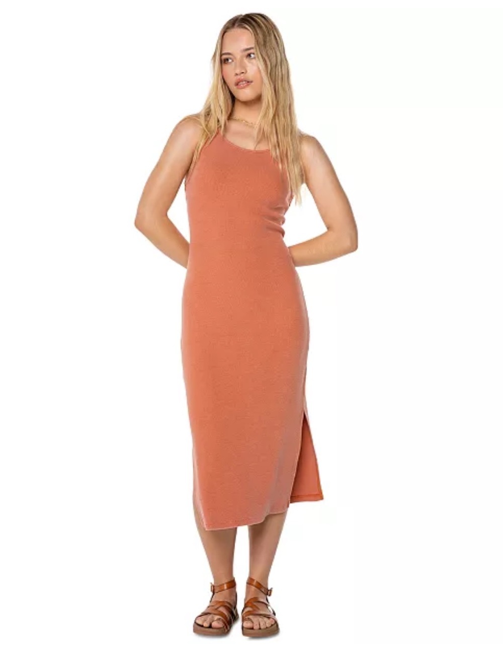 Roxy Rust Orange Ribbed Midi Tank Dress